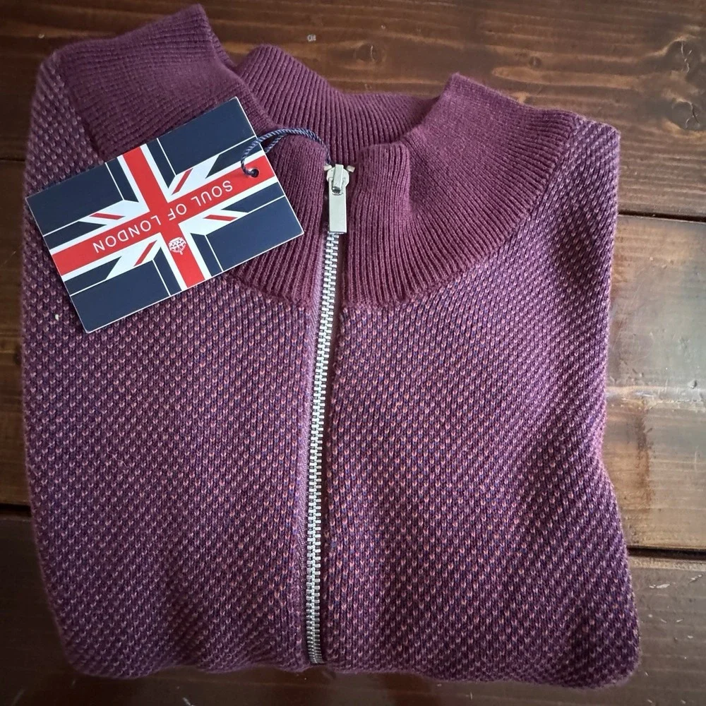 Soul of London 1/4 Zip Sweater Burgundy Textured‎ Knit Pullover Men's Small